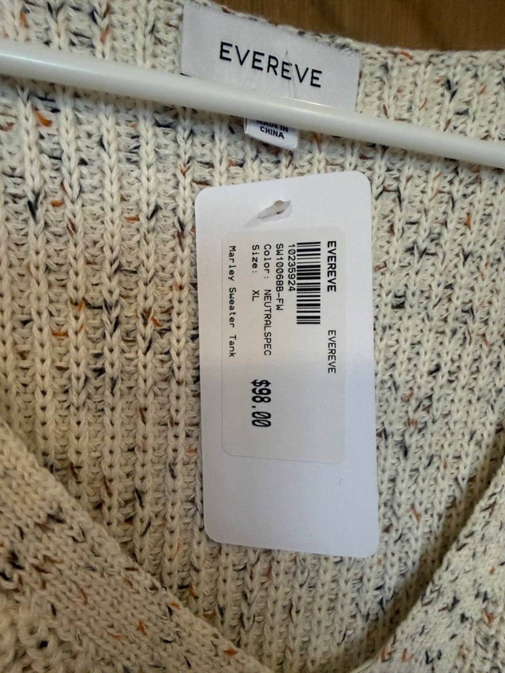 Evereve Marley Cream Speckled V-Neck sweater tank NWT XL - Picture 3 of 5